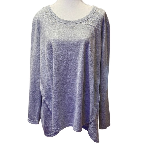 Erika Tops - Erika Women's Grey Heathered Long Sleeve Rhinestone Embellished Tunic Top XXL